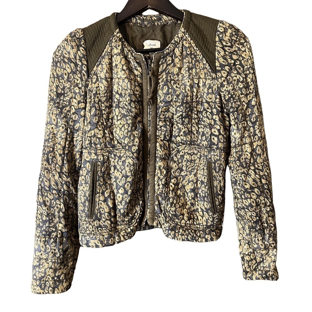 Aritzia Wilfred Stylish Zip-Up Leopard Print Quilted Moto Bomber Jacket Sz 2